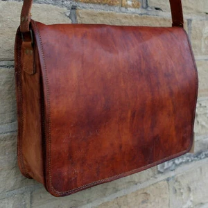 Genuine Leather Messenger Satchel Laptop Crossbody Shoulder Mens Brown Bag - Picture 1 of 5