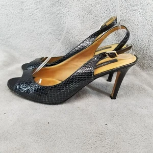 Ann Taylor Shoes Womens Size 8 Black Leather Open Toe Slingback Heels - Picture 1 of 10
