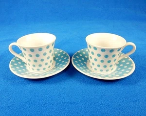 4 Pc. Demitasse/Espresso Coffee Cup & Saucer Gift Box ~ Polka Dot, Black or Blue - Picture 1 of 22