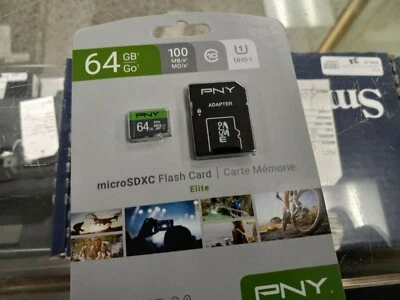 PNY Elite-X 64 GB 100MB/s MicroSDXC Flash Card with SD Card Adapter New Sealed - Image 1 of 2