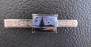 Pine Tree & Mountain Butterfly Wing Tie Clip Vintage - Picture 1 of 5