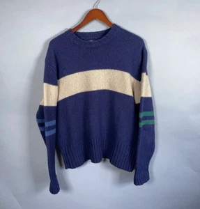VTG 00s Dockers Shetland Wool Blend Sweater Adult Large Blue Beige Striped - Picture 1 of 13