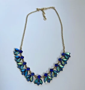 J Crew Shades of Blue Rhinestone Goldtone Statement Necklace - Picture 1 of 4