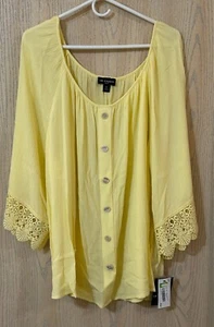 I.N. Studio Plus Size 3X Yellow Boho Lace sleeve flowly long New with tags - Picture 1 of 5