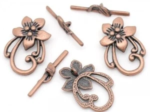 Broche, 2 juegos de broches de palanca de hojas de peltre antiguos chapados en cobre * - Imagen 1 de 2