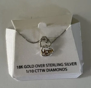 Gifts: Mother's Day “MOM” 18 Carat Gold Over Sterling Silver necklace W/diamonds - Picture 1 of 4