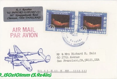 Cubierta de correo aéreo de Guatemala 1998 a EE. UU. - Par Volcán de Pacaya remitente de Tailandia Foto 1 de 2