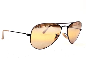 Ray-Ban Sunglasses RB 3025 Aviator 9153/AG Large Metal - Matte Beige on Black - Picture 1 of 12