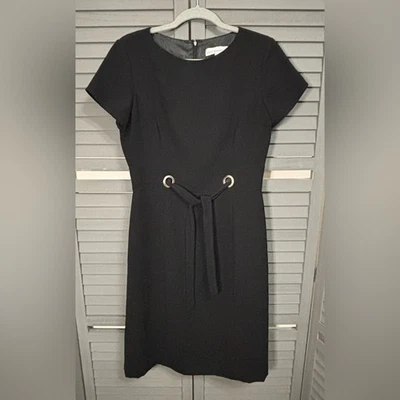 David Warren Black Mini Dress with Grommet Tie Waist Detail Cap Sleeve. Vintage - Image 1 of 4
