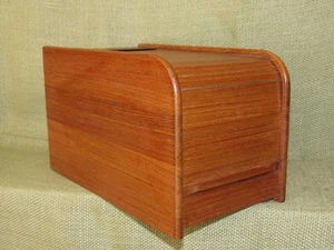 Vintage TEAK TECH Wood Desk Roll Top CD/DVD Tambor Recipe Holder Storage Box #1 - Picture 1 of 10