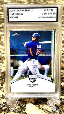 TIM TEBOW 2016 Leaf Baseball Graded GEM-MT 10 ROOKIE CARD #LB-TT2. Coa - Image 1 of 4