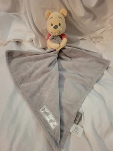Disney Hallmark Baby Pooh Holding Blanket Lovey Plush Rattle Grey Gray Security  - Picture 1 of 4