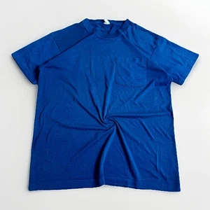 T-shirt vintage anni 80 tasca vuota uomo grande blu leggera punto singolo USA - Foto 1 di 9