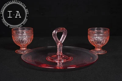 Juego de tazas de helado de vidrio de la depresión A-H "Annapolis Rosewater" y bandeja para servir Foto 1 de 4