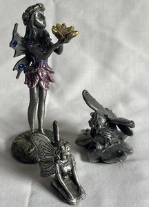 Set Of Three Vintage Pewter Fairies - Picture 1 of 16