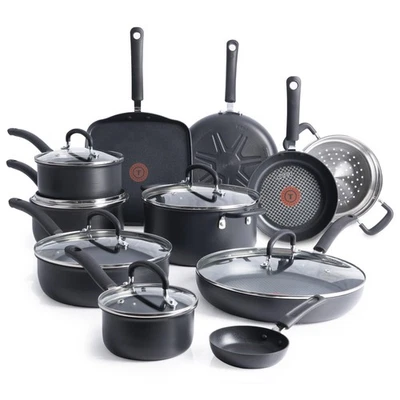 TEFAL T-fal Ultimate Hard Anodized Nonstick Cookware Set 17 Piece, Pots , Safe Black