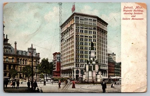 Postal de colección de monumento a marineros y soldados de Detroit Majestic Building & Soldiers - Imagen 1 de 2