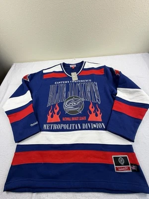 Mitchell & Ness Columbus Blue Jackets NHL Jersey Style Crew Sweatshirt Sz Sm $95 - Image 1 of 4
