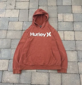 Hurley Hoodie Mens Medium Long Sleeve Logo Front Pocket Fleece Sweatshirt Maroon - Picture 1 of 8
