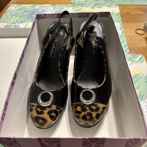 Neu BRIGHTON "BABS" Leopard schwarz Lackleder Slingpumps Absatz 7M Italien - Bild 1 von 10