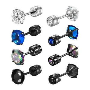 4 Pairs Titanium Stud Earrings – Hypoallergenic CZ 6mm for Sensitive Ears - Picture 1 of 9