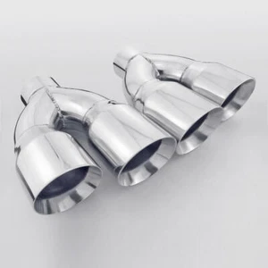 Exhaust Tips 3" Inlet Quad 4" Out Staggered Angle Cut Double Wall Pair Weld On - Picture 1 of 6