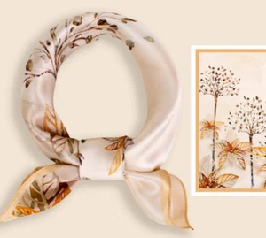 100% Silk 20" small square Scarf Women neckerchief Wrap floral yellow brown MQ20 - Picture 1 of 3