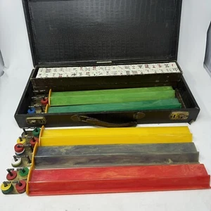 Vintage 1970s Cardinal Mah Jongg Set 168 Tiles Bakelite Racks 5 - Picture 1 of 24