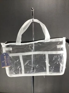Women ‘s Clear/Transparent Tote Handbag Purse Zip Security Work Bag White Trim - Picture 1 of 7