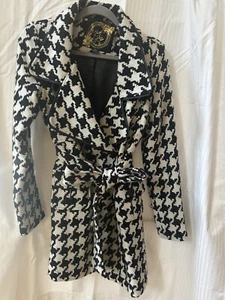 Nick & Mo Polyester Blend Houndstooth Trench Coat | White Black | Womens S - Picture 1 of 7