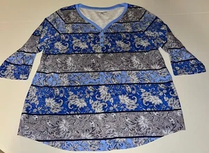 Croft & Barrow Woman’s 2X Blue 3/4 Sleeve Blouse - Picture 1 of 3
