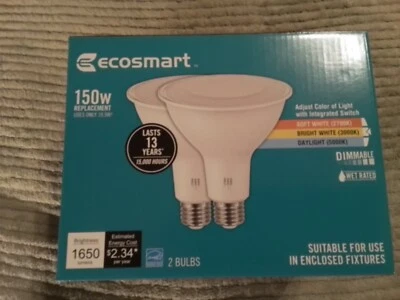 EcoSmart 2-Pack 150W Repl. 19.5w PAR38 Dimmable CEC LED Color Selectable Bulbs - Image 1 of 3