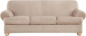 Ultimate Heavyweight Stretch Suede Slipcover for T-Cushion Sofas - Cement Color - Picture 1 of 3