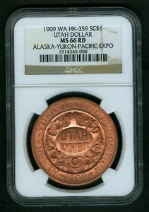 1909 Alaska-Yukon-Pacific Expo Utah Dollar NGC MS66 RD HK-359 #224 - Picture 1 of 4