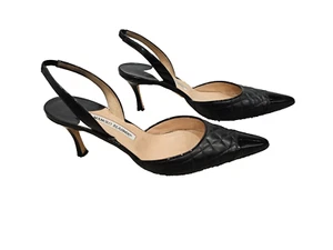 MANOLO BLAHNIK Irie Quilted Patent Leather Cap Toe Slingback - Size 40.5 - Picture 1 of 7