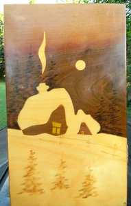 Vintage Wood Inlay Russian Home Scene Marquetry Art Wall Mid Century USSR Russia - Picture 1 of 6