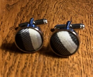 Vintage silver Tone Black Gray Silver Fabric Cuff Links 5/8” - Picture 1 of 2