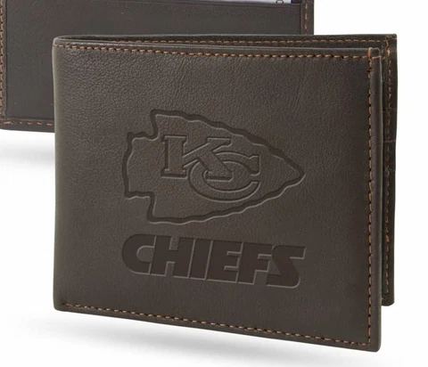 Kansas City Chiefs Wallet NFL Lic. BI-Fold Leather Football Billfold Dark Brown Cover