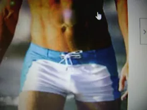 A PRE-OWNED AUSSIE BUM SQ. CUT BLUE / WHITE, (1970) SIZE SMALL, VERY SEXY - Picture 1 of 5