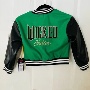 NWT WICKED Varsity Bomber Jacket JUSTICE Girls Size 5/6 NEW W/ TAGS GREEN BLACK - Picture 1 of 11