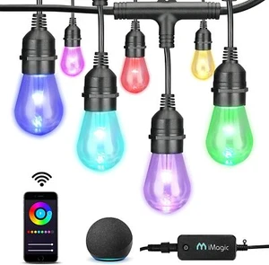 iMagic Outdoor String Lights Multi Color 49 Ft LED Smart RGB Patio Lights Flash - Picture 1 of 8