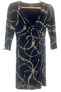 Lauren Ralph Lauren Chain Link Dress Sz 6 Draped Ruched Wrap Office Party Date - Picture 1 of 15
