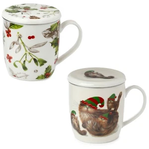 Assorted Designs Porcelain Mug Tea Infuser Lid Gift Set Puckator (1 Supplied) - Picture 1 of 6