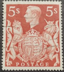 REALLY NICE KGVI GB SG477 5s RED V.Lightly Cancelled Used Stamp 1942+CLEAN BACK