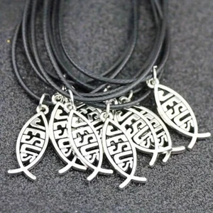 JESUS  NECKLACE  - FISH SYMBOL - ICHTHUS - ICHTHYS - CHRISTIAN - RELIGIOUS T41 - Picture 1 of 2