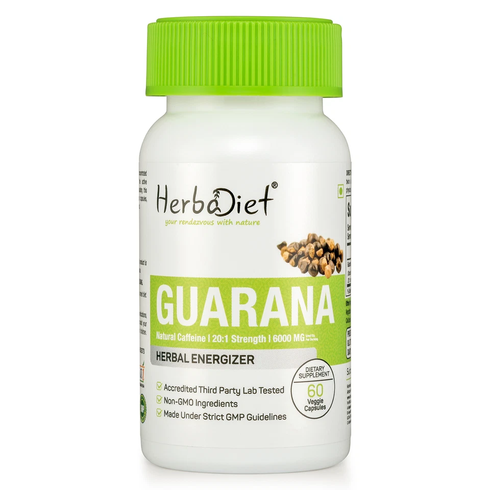 Extracto de Guaraná Vegetal 300mg Cápsulas Potenciador de Energía Natural Estimulante Pérdida de Peso Foto 1 de 4