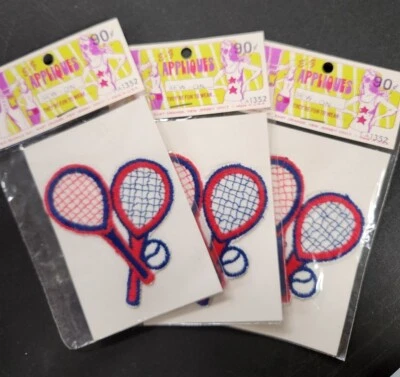 Vintage Applique Patch Tennis Rackets Ball Sports Sewing 2 Pack. - Image 1 of 3