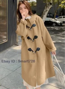 Womens Fashion Korean Style Winter Hood Long Sleeve Loose Wool Coats Overcoats - Picture 1 of 16