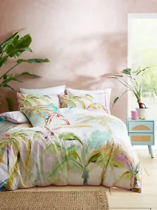 Duvet Cover Bedding Set 100% Cotton Leilani Tropical Leaf Print Appletree Green - Picture 1 of 32