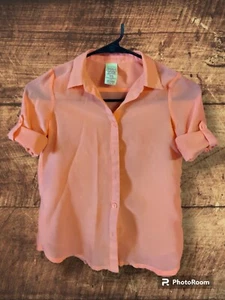 Girls Faded Glory Pink Sheer Roll Tab Blouse size 6 - Picture 1 of 3